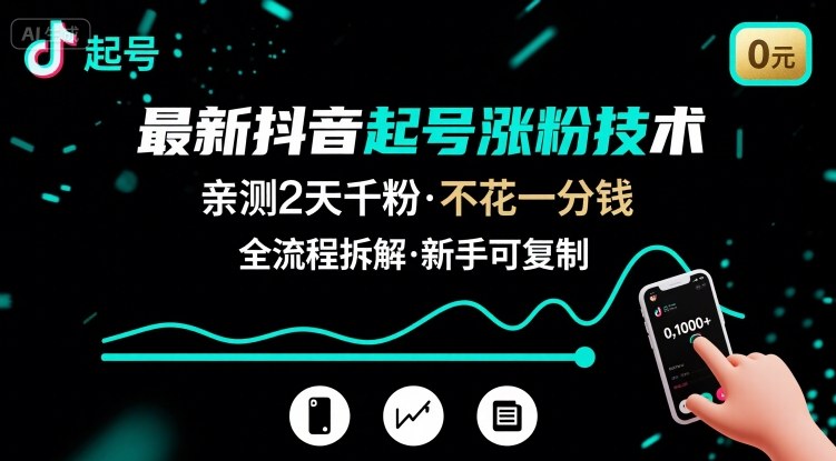 最新抖音起号涨粉技术，亲测2天千粉，不花一分钱，全流程拆解-北风网赚