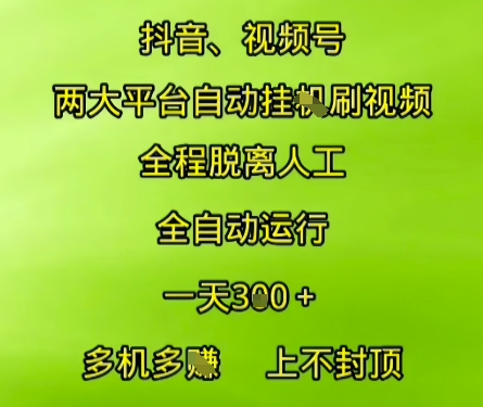 抖音视频号两大平台自动运行，全程脱离人工，自动获取收益，一天3张+，多机多挣，上不封顶【揭秘】-北风网赚