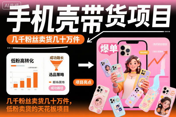 手机壳带货项目,几千粉丝卖货几十万件,短视频低粉卖货的天花板项目-北风网赚