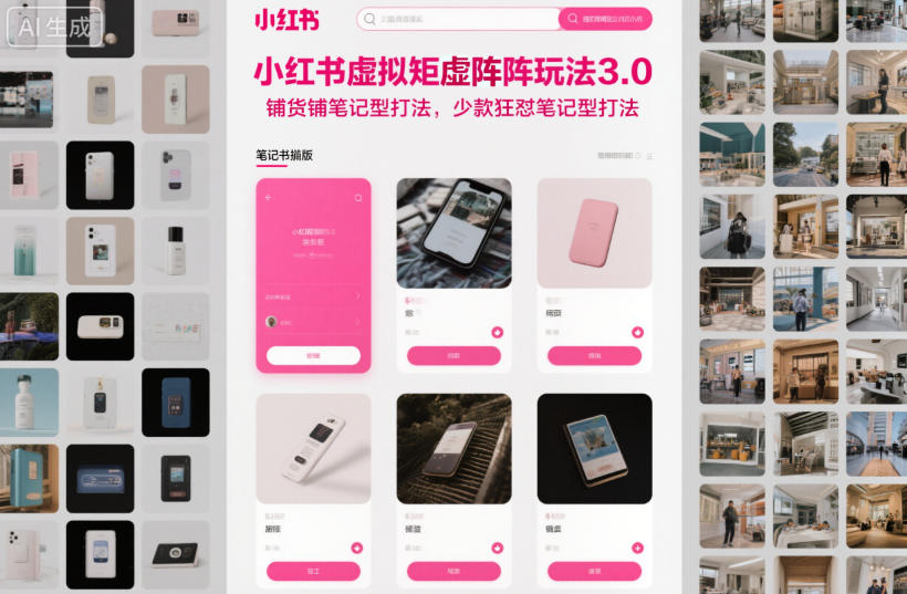 小红书虚拟矩阵玩法3.0,铺货铺笔记型打法,少款狂怼笔记型打法-北风网赚