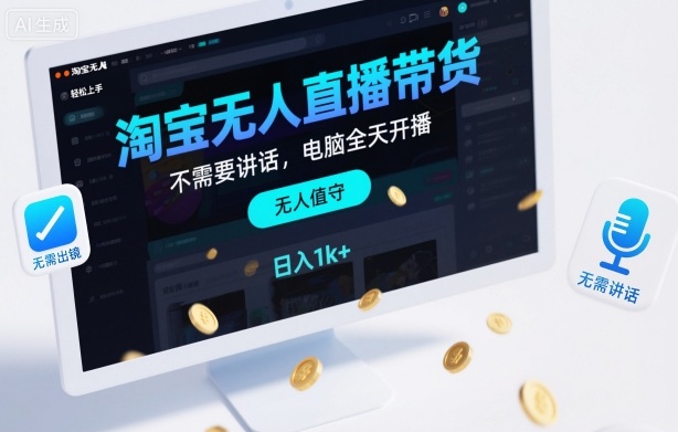 淘宝无人直播带货，不需要出镜，不需要讲话，电脑全天开播，轻松上手，日入1k+【揭秘】-北风网赚