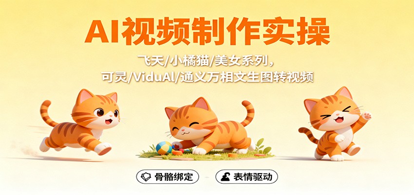 AI视频制作实操,飞天/小橘猫/美女系列,可灵/ViduAl/通义万相文生图转视频-北风网赚