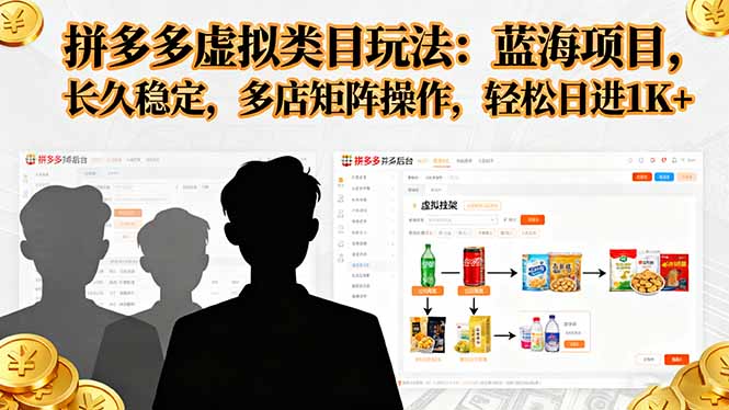 拼多多虚拟类目玩法，蓝海项目，长久稳定，多店矩阵操作，轻松日进1K+-北风网赚