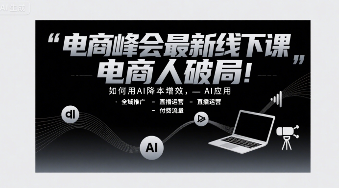 电商峰会最新线下课,电商人破局,如何用AI降本增效,AI应用-全域推广-直播运营-付费流量-北风网赚