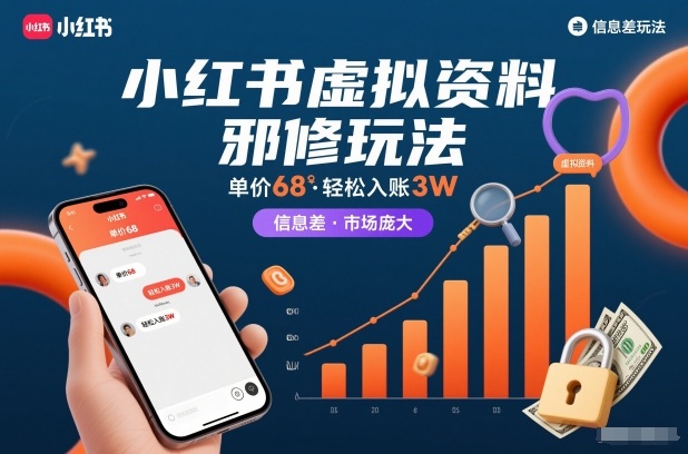 小红书虚拟资料邪修玩法，单价68，轻松入账3W，信息差玩法，市场庞大-北风网赚
