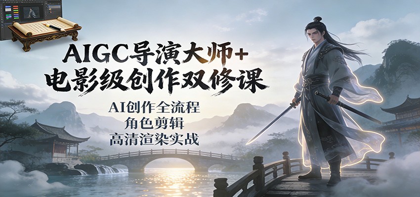 AIGC导演大师+电影级创作双修课：AI创作全流程、角色剪辑、高清渲染实战-北风网赚