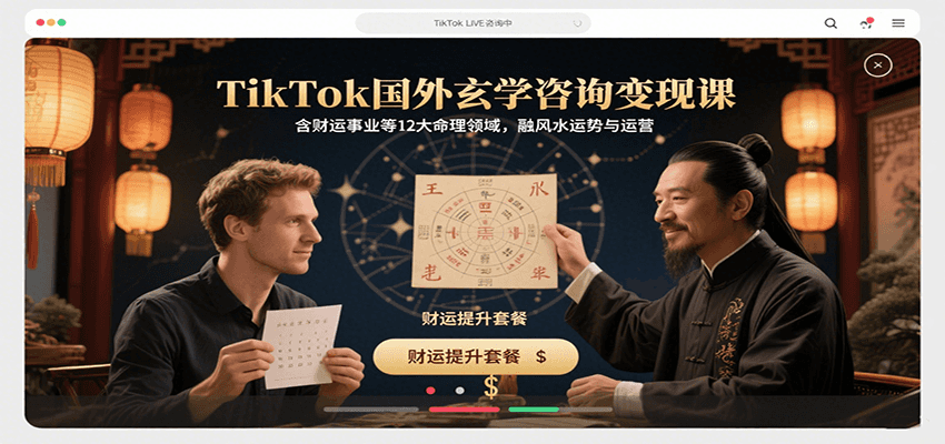 TikTok国外玄学咨询变现课,含财运事业等12大命理领域,融风水运势与运营-北风网赚