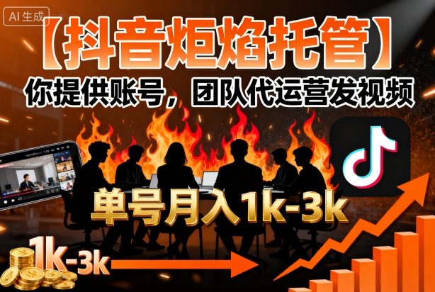 【抖音炬焰托管】你提供账号,团队代运营发视频,单号月入1k+【揭秘】-北风网赚
