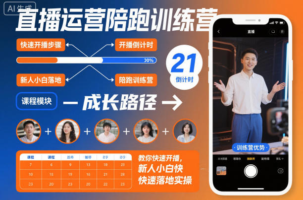 直播运营陪跑训练营,教你快速开播,新人小白快速落地实操-北风网赚