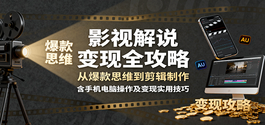 影视解说变现全攻略:从爆款思维到剪辑制作,含手机电脑操作及变现实用技巧-北风网赚