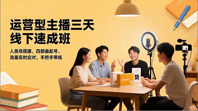 运营型主播三天线下班,人货场搭建,四部曲起号,流量实时应对,手把手带练-北风网赚