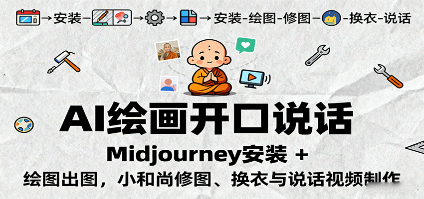 AI绘画开口说话,Midjourney安装 + 绘图出图,小和尚修图、换衣与说话视频制作-北风网赚
