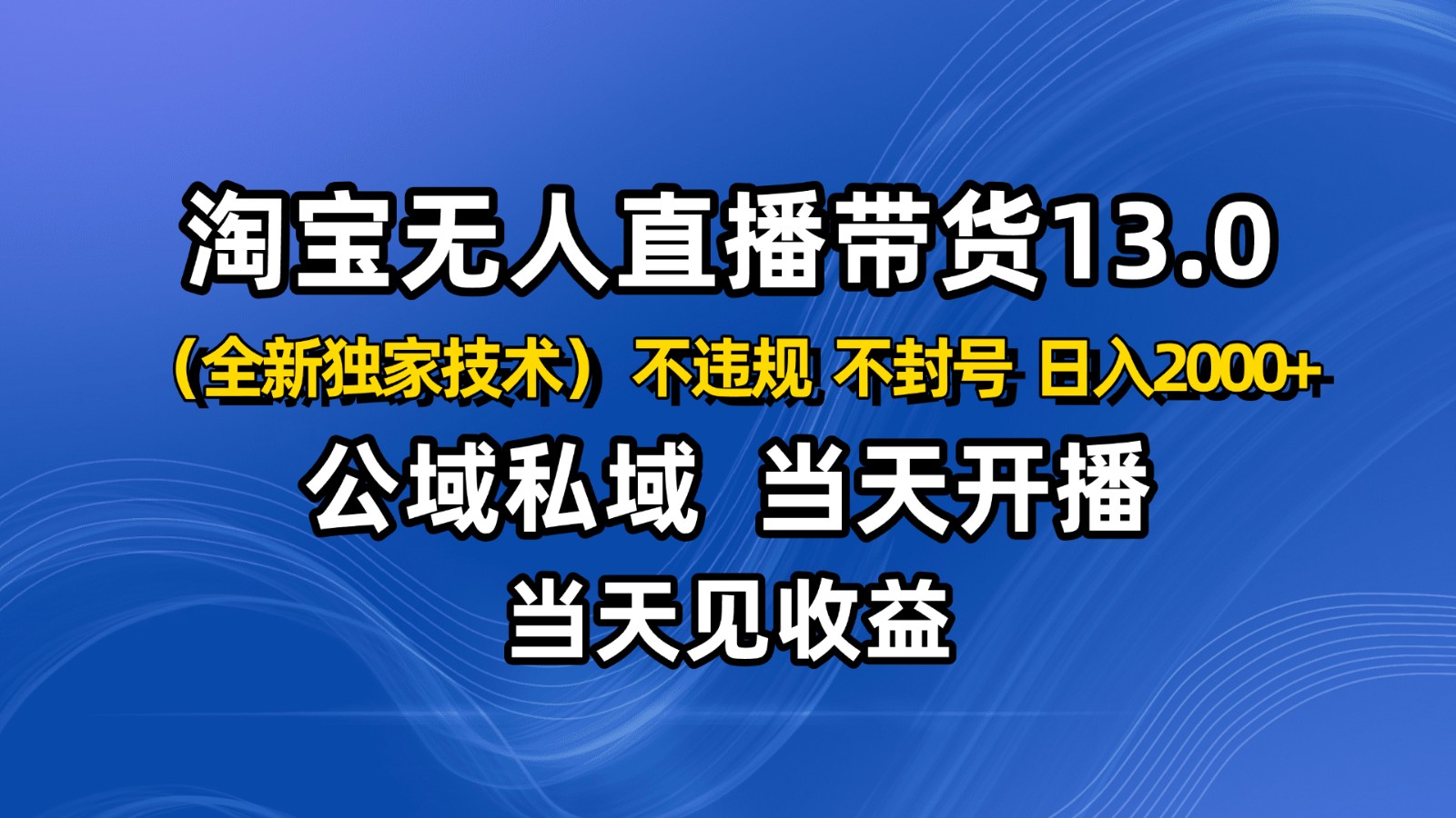 淘宝无人直播13.0,公域私域技术,不封号,不违规 布局下半年旺季赛道,日入2000+-北风网赚
