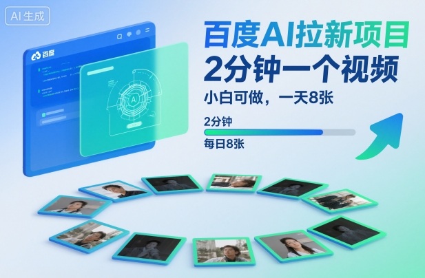 百度AI拉新项目，2分钟一个视频，小白可做，一天8张【附案例+保姆级教程】-北风网赚
