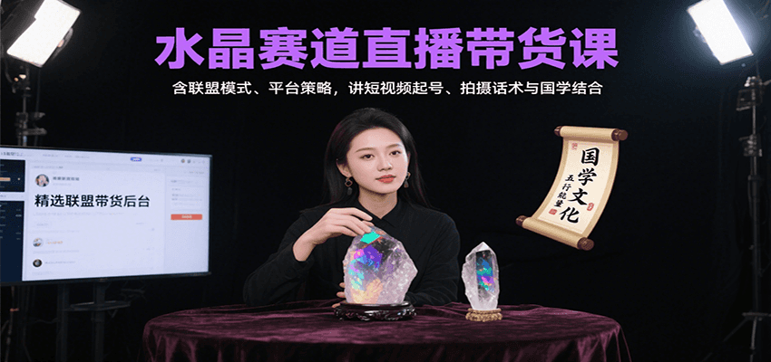 水晶赛道直播带货课：含联盟模式、平台策略，讲短视频起号、拍摄话术与国学结合-北风网赚