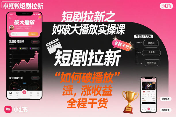 短剧拉新之小红书如何破大播放实操课,如何破播放,涨收益,全程干货-北风网赚