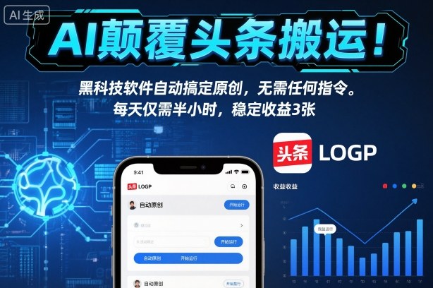 AI颠覆头条搬运！黑科技软件自动搞定原创，无需任何指令。每天仅需半小时，稳定收益3张【揭秘】-北风网赚