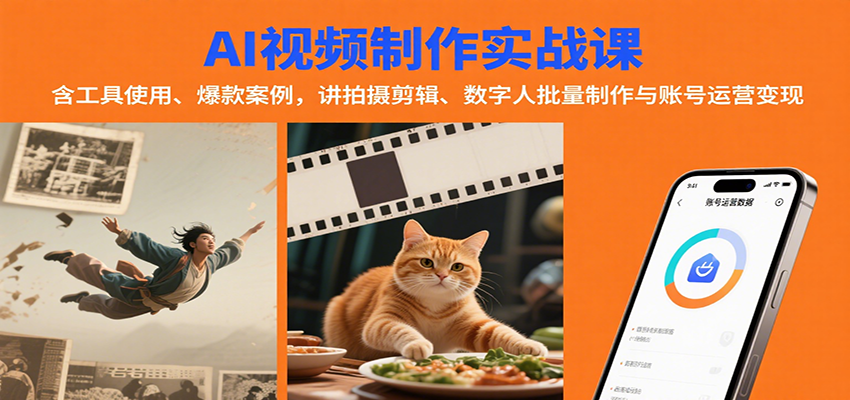 AI视频制作实战：含工具使用、爆款案例，讲拍摄剪辑、数字人批量制作与账号运营变现-北风网赚