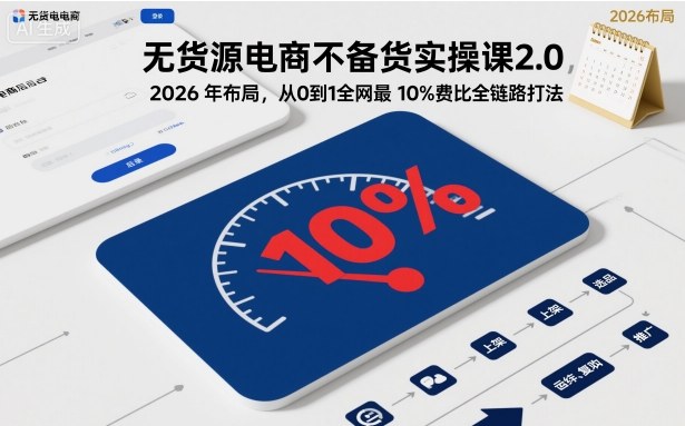 无货源电商不备货实操课2.0,2026年布局,从0到1全网最低10%费比全链路打法【更新】-北风网赚