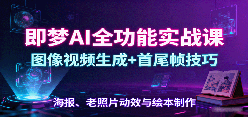 即梦AI全功能实战课:图像视频生成+首尾帧技巧,海报、老照片动效与绘本制作-北风网赚