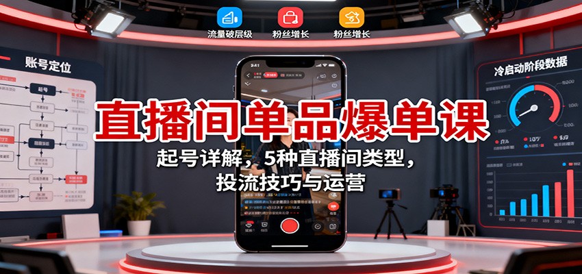 直播间单品爆单课:起号详解,5种直播间类型,投流技巧与运营-北风网赚