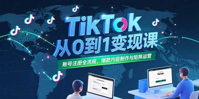 TikTok从0到1变现课，账号注册全流程，爆款内容制作与矩阵运营-北风网赚