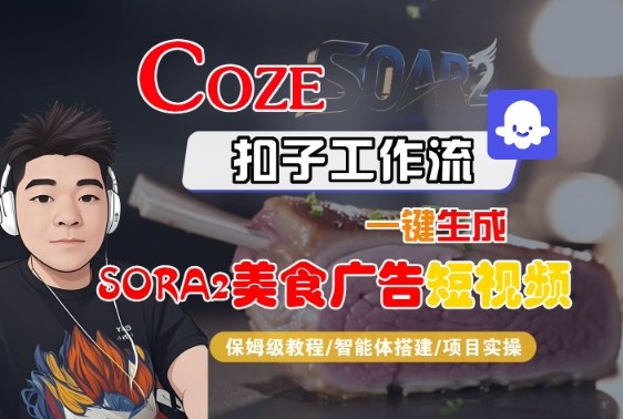 Coze扣子智能体工作流一键生成“SORA2美食广告“短视频,全流程保姆级教学-北风网赚
