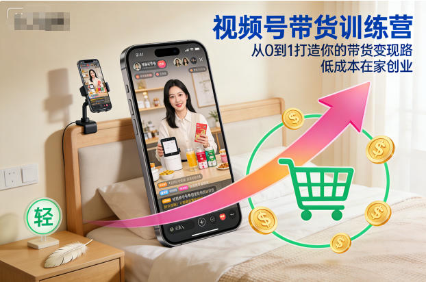 视频号带货训练营，从0到1打造你的带货变现路，低成本在家创业-北风网赚