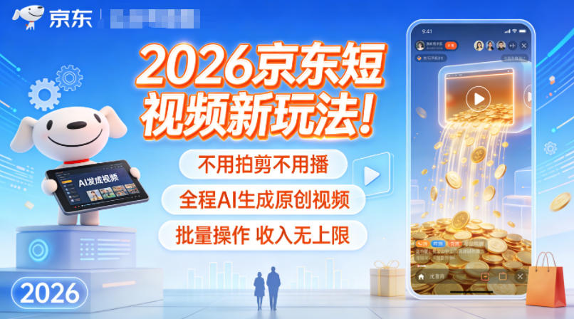 2026京东短视频新玩法！不用拍剪不用播，全程AI生成原创视频，批量操作收入无上限-北风网赚
