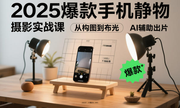2025爆款手机静物摄影实战课,从构图到布光,不用贵设备,AI辅助出片-北风网赚