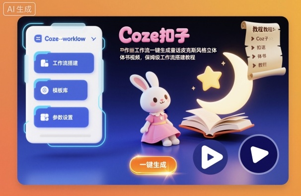 Coze扣子工作流一键生成童话皮克斯风格立体书视频，保姆级工作流搭建教程-北风网赚