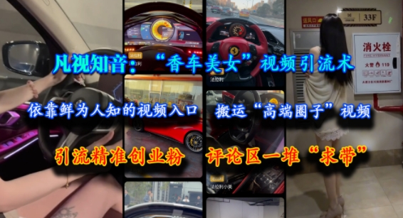 凡视知音:“香车美女”视频引流术,依靠鲜为人知的视频入口,搬运“高端圈子”视频,引流精准创业粉,评论区一堆“求带”-北风网赚