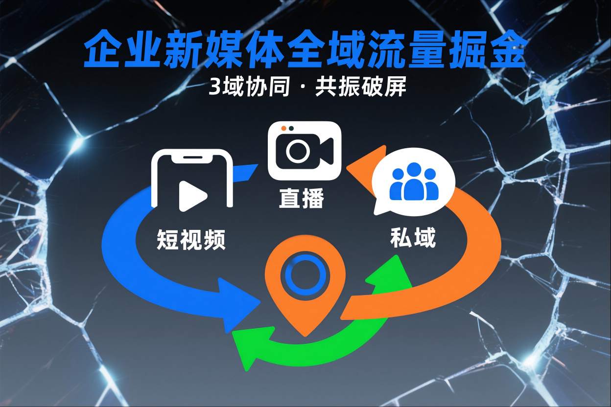 短视频全域商业模式，企业新媒体全域流量掘金，3域协同，共振破屏，短视频-直播-私域-地域-北风网赚