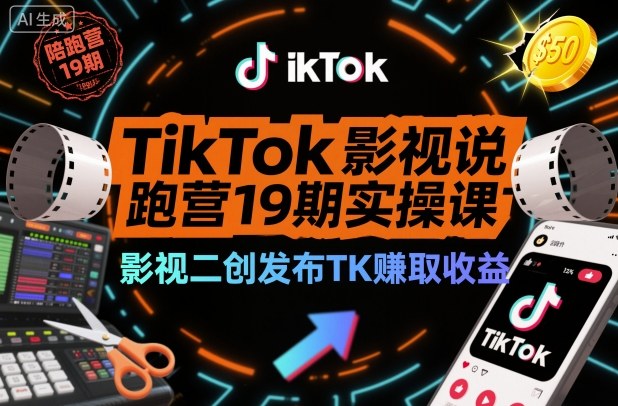 TikTok影视解说陪跑营19期实操课，影视二创发布TK賺取收益，万播收益50美金(更新)-北风网赚