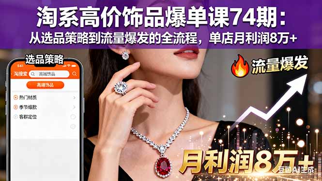 淘系高价饰品爆单课74期：从选品策略到流量爆发的全流程，单店月利润8万+-北风网赚