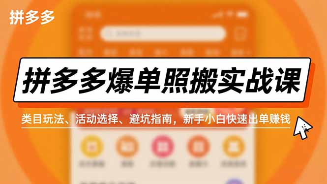 拼多多爆单照搬实战课，类目玩法、活动选择、避坑指南，新手小白快速出单赚钱-北风网赚