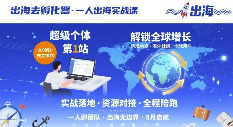 出海去孵化器，一人出海实战课，超级个体第1站，解锁全球增长-北风网赚