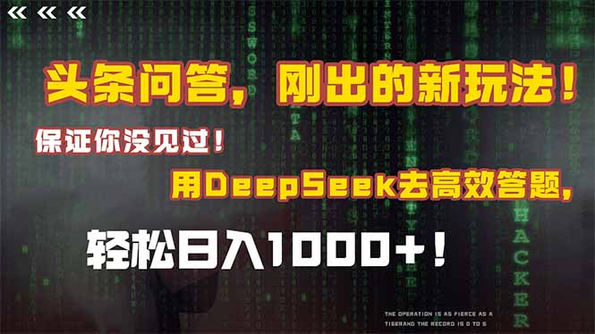 头条问答,刚出的新玩法!保证你没见过!结合Deepseek高效答题,日入1000+-北风网赚