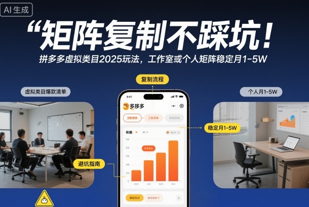 矩阵复制不踩坑！拼多多虚拟类目2025玩法，工作室或者个人矩阵稳定月1-5W【揭秘】-北风网赚