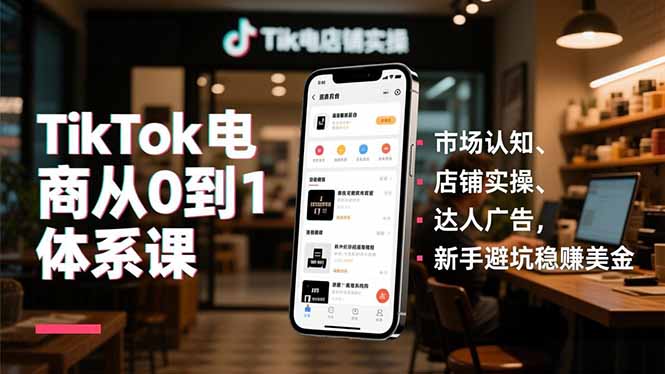 TikTok电商从0到1体系课,市场认知、店铺实操、达人广告,新手避坑稳赚美金-北风网赚