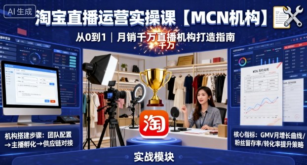 淘宝直播运营实操课【MCN机构】，从0到1做一家月销千W的直播机构-北风网赚