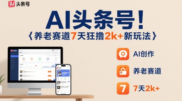 AI头条号,7天狂撸2k+,做养老赛道,新风口新玩法-北风网赚