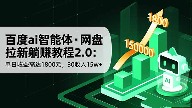 百度ai智能体·网盘拉新躺赚教程2.0:单日收益高达1800元,30收入15w+-北风网赚