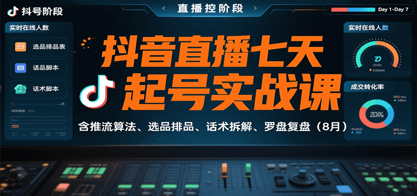 抖音直播七天起号实战课:含推流算法、选品排品、话术拆解、罗盘复盘(8月)-北风网赚