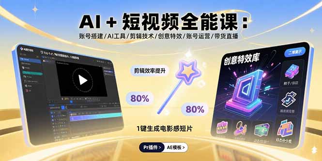 AI+短视频全能课:账号搭建/AI工具/剪辑技术/创意特效/账号运营/带货直播-北风网赚
