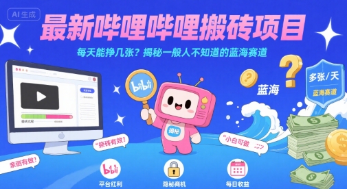 最新哔哩哔哩上B站搬砖项目，每天能挣几张？揭秘一般人不知道的蓝海赛道-北风网赚