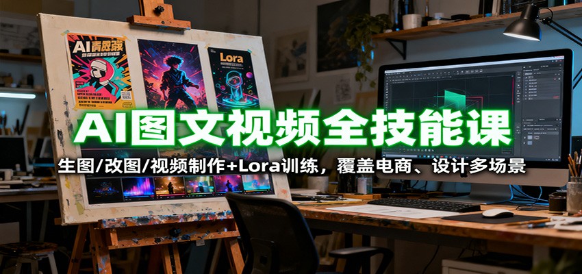 AI图文视频全技能课：生图/改图/视频制作+Lora训练，覆盖电商 、设计多场景-北风网赚