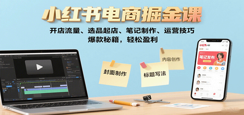 小红书电商掘金课：开店流量、选品起店、笔记制作、运营技巧，爆款秘籍，轻松盈利-北风网赚