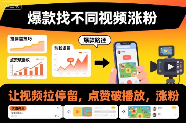 爆款找不同视频涨粉,让视频拉停留,实现点赞,破播放,涨粉-北风网赚