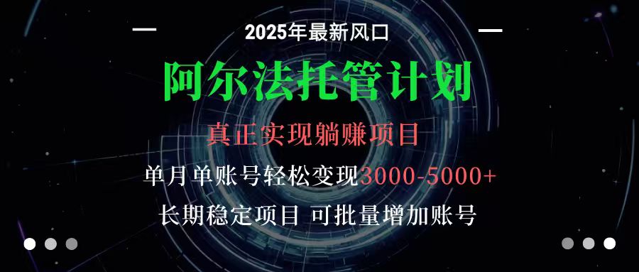 阿尔法托管计划 单账号月入3000-5000,长期稳定项目,新手小白轻松上手-北风网赚